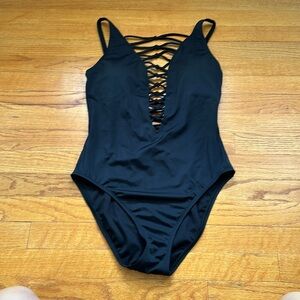 Black cutout one piece bathing suit size 8